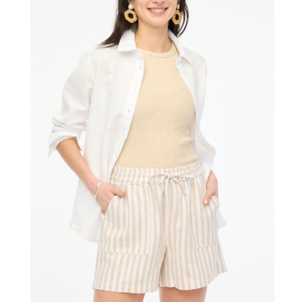 J.Crew Linen Blend Drawstring Shorts Side Front Pockets Sz Small Read